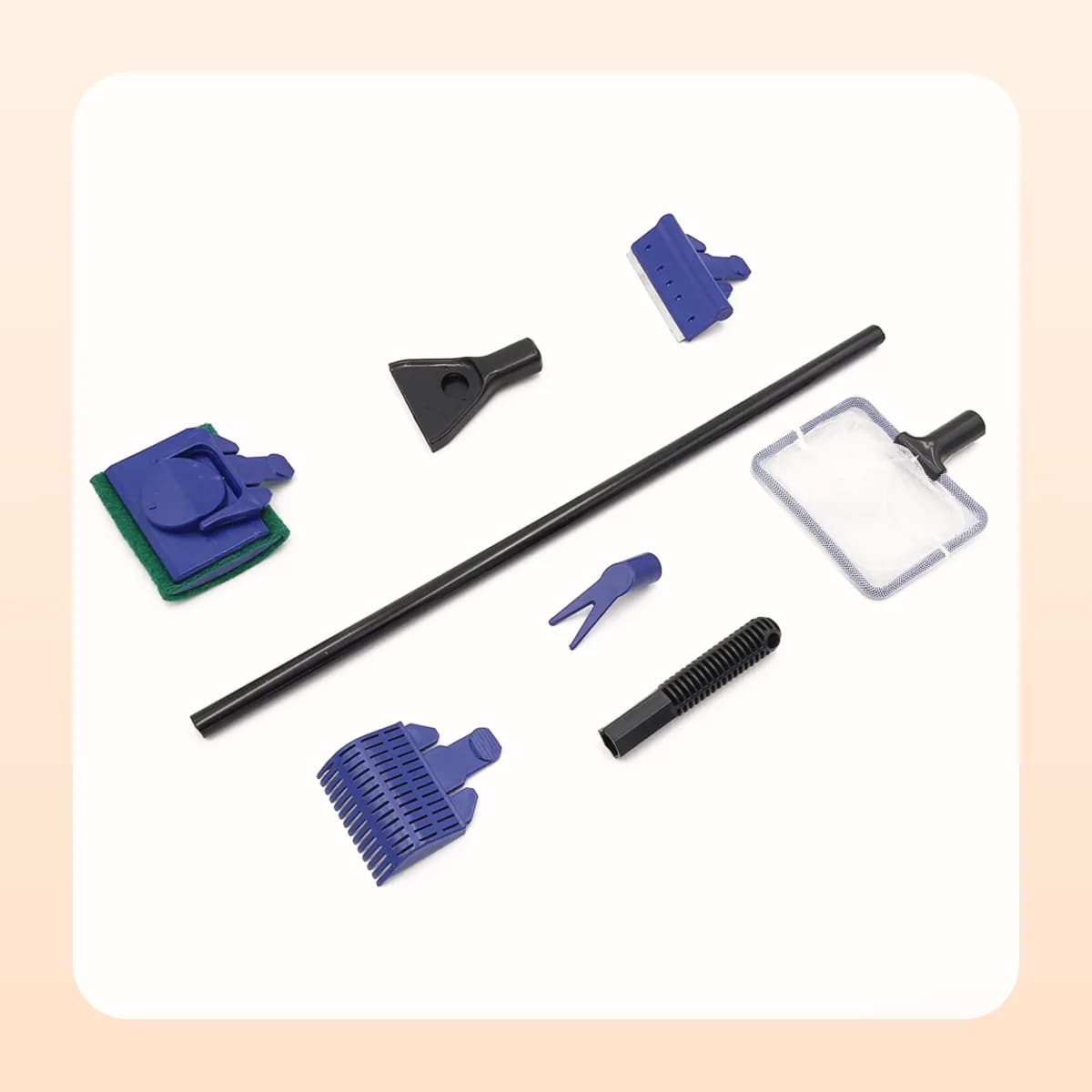 Kindral 5-in-1 aquarium cleaning kit laid out