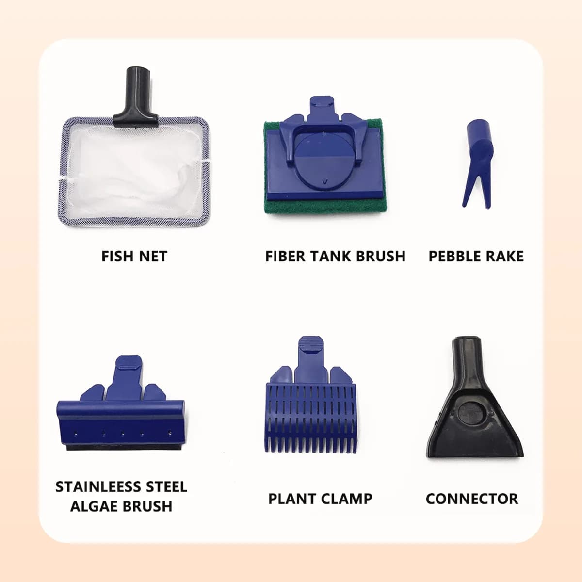 The five heads of the Kindral aquarium cleaning kit