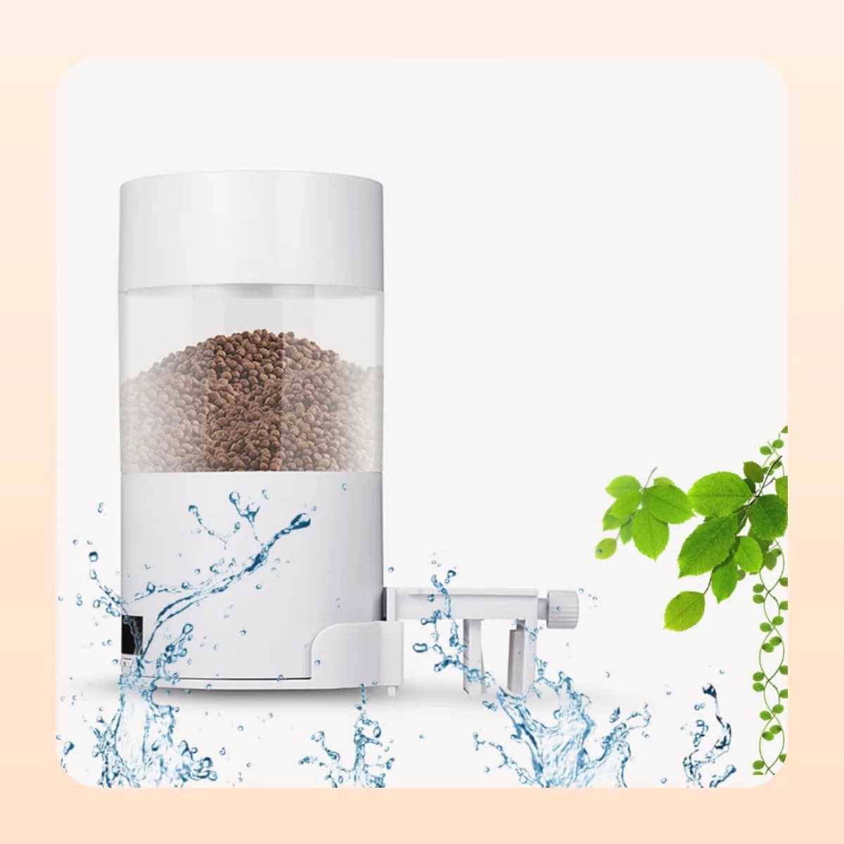 The Kindral auto feeder clamped to the edge of a planted tank
