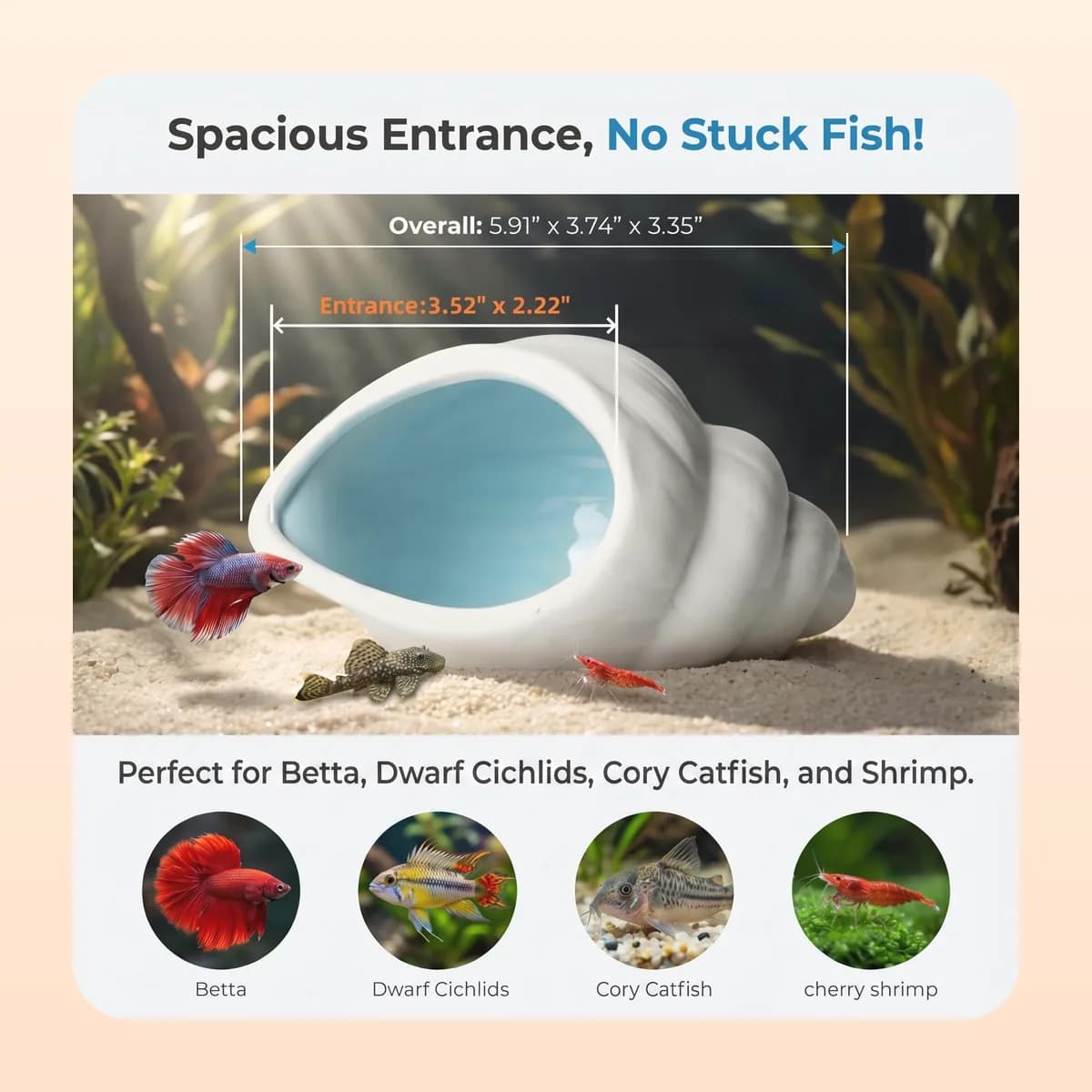 Kindral ceramic conch shell aquarium cave