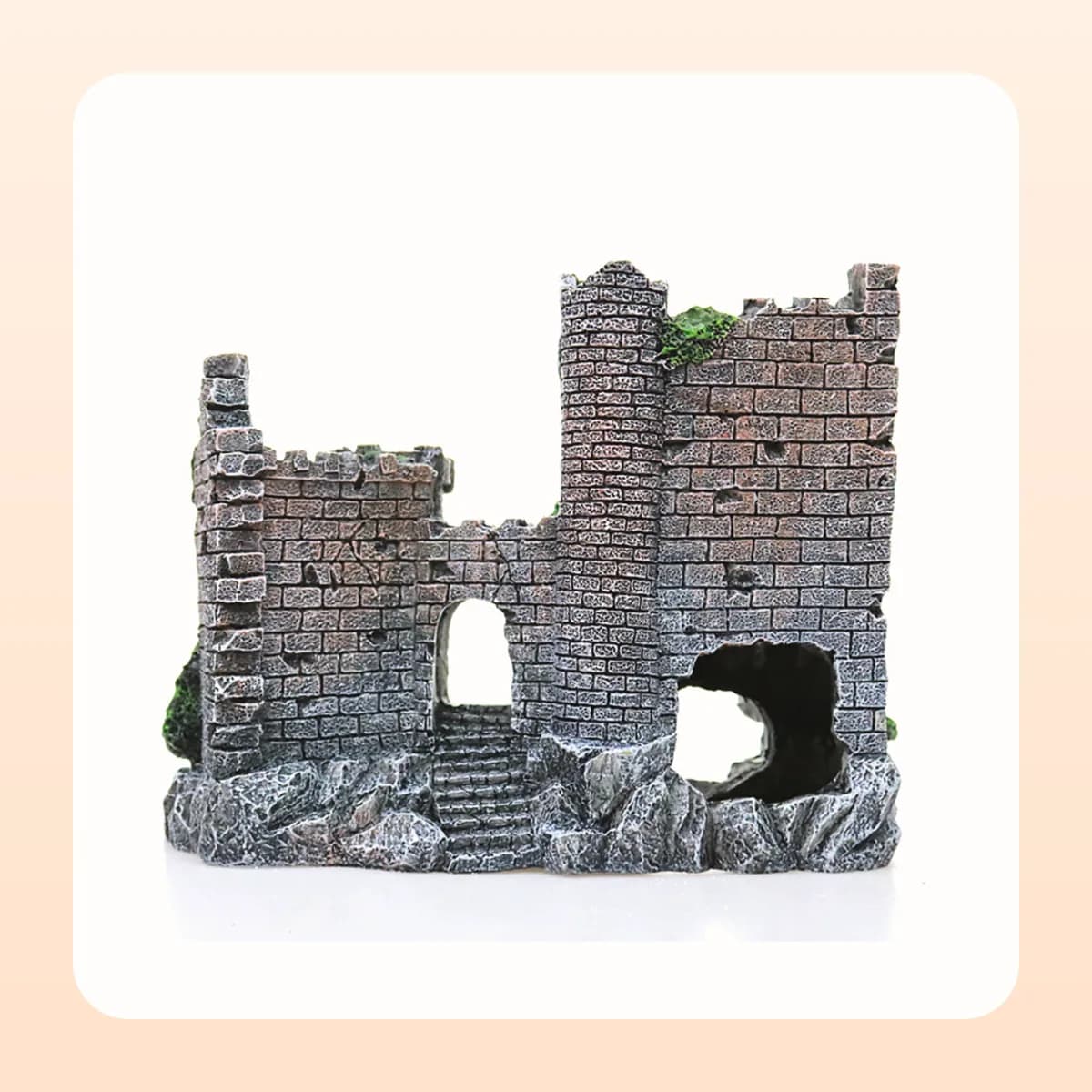 Kindral resin castle ruin aquarium ornament seen from the front