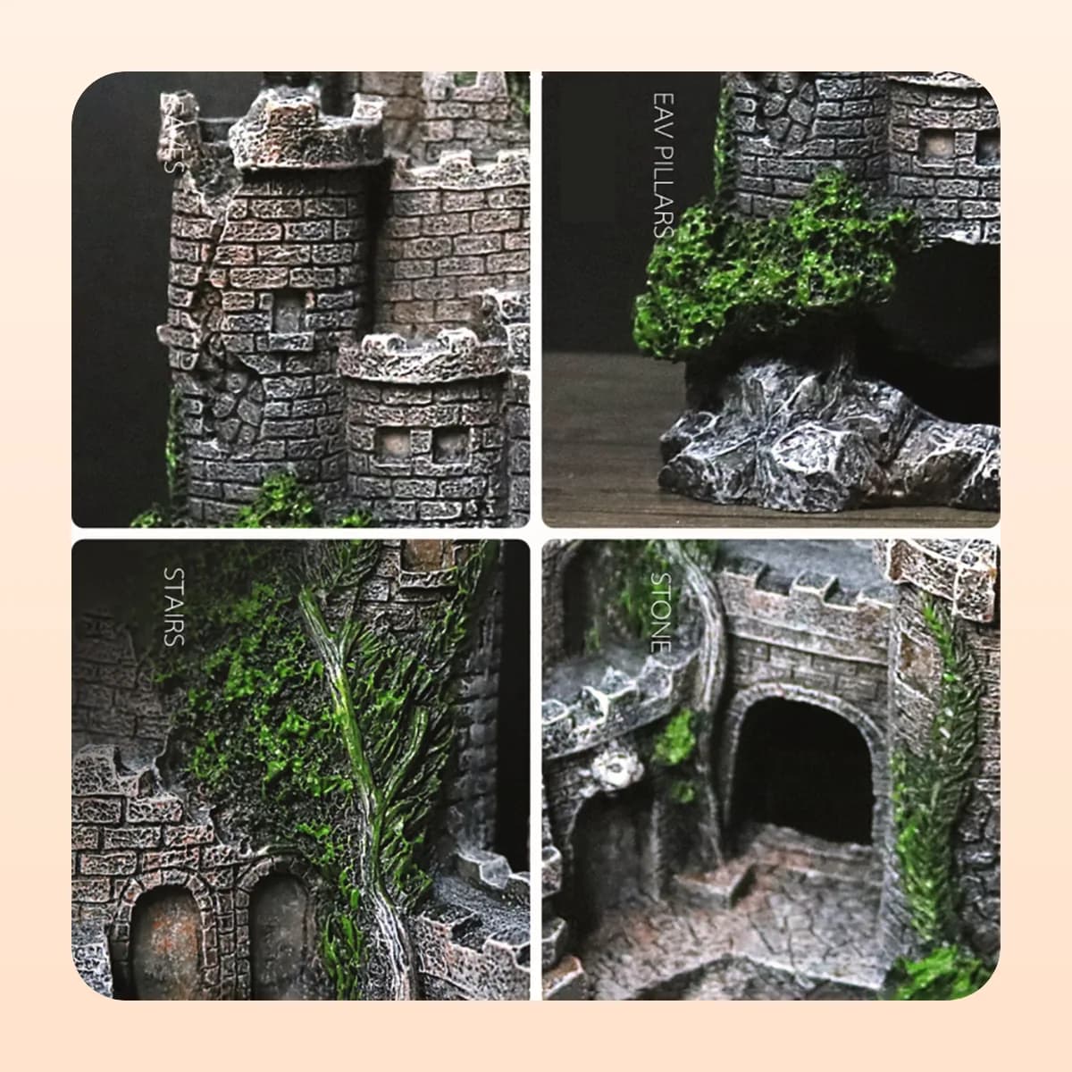 Detail shots of the stairs, pillars and doorway on the Kindral castle ruin