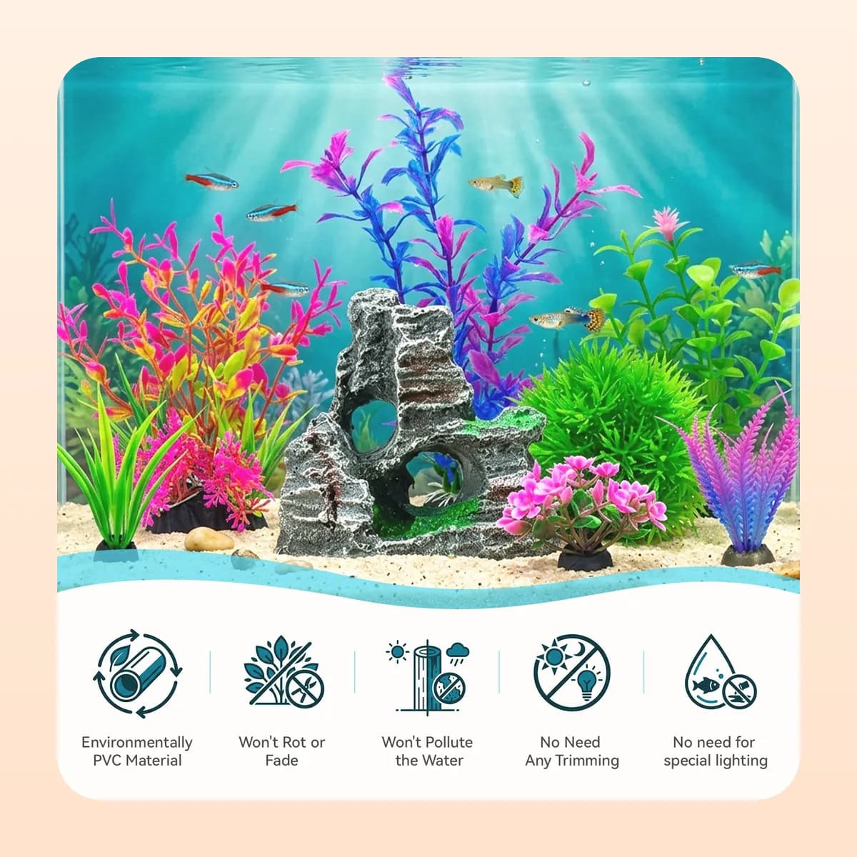 Kindral eight-piece aquarium plant and rock decor set