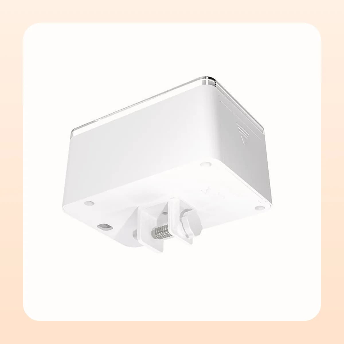 Underside of the Kindral digital feeder showing the hook bracket and outlet
