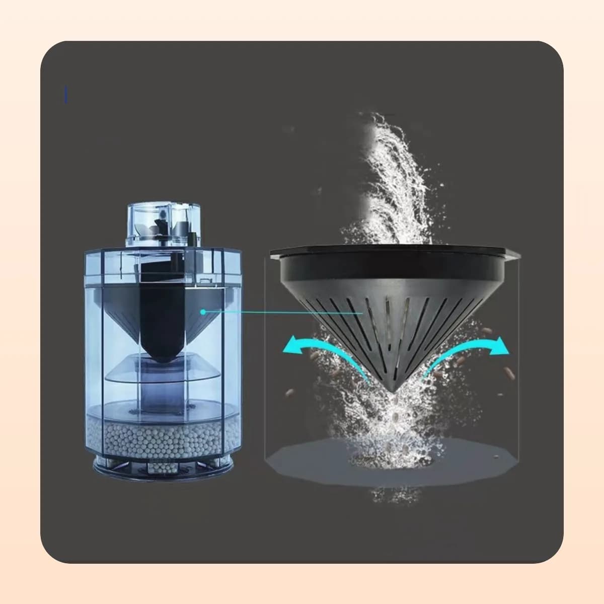 How the Kindral waste filter draws debris upward