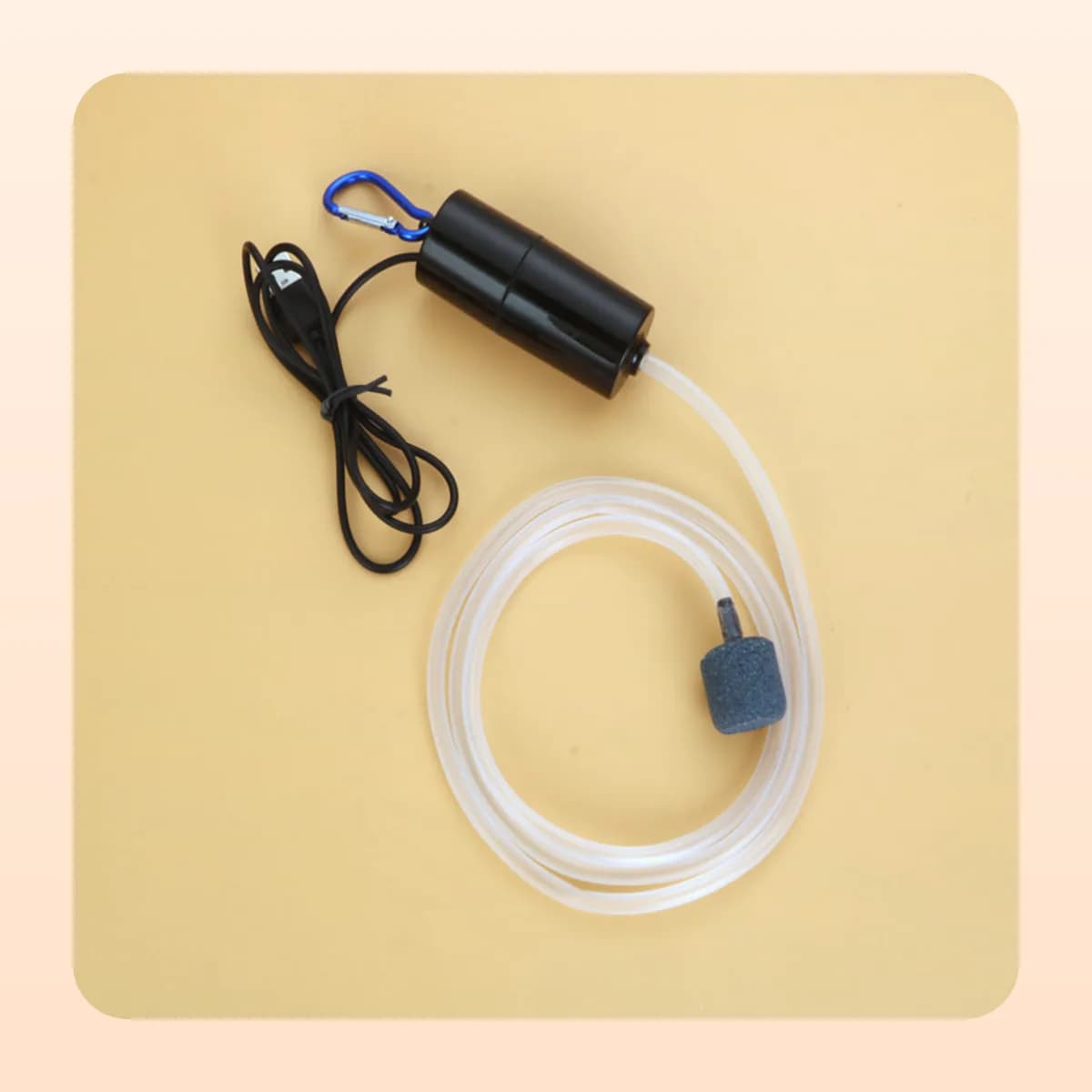Kindral USB air pump in black with airline and air stone