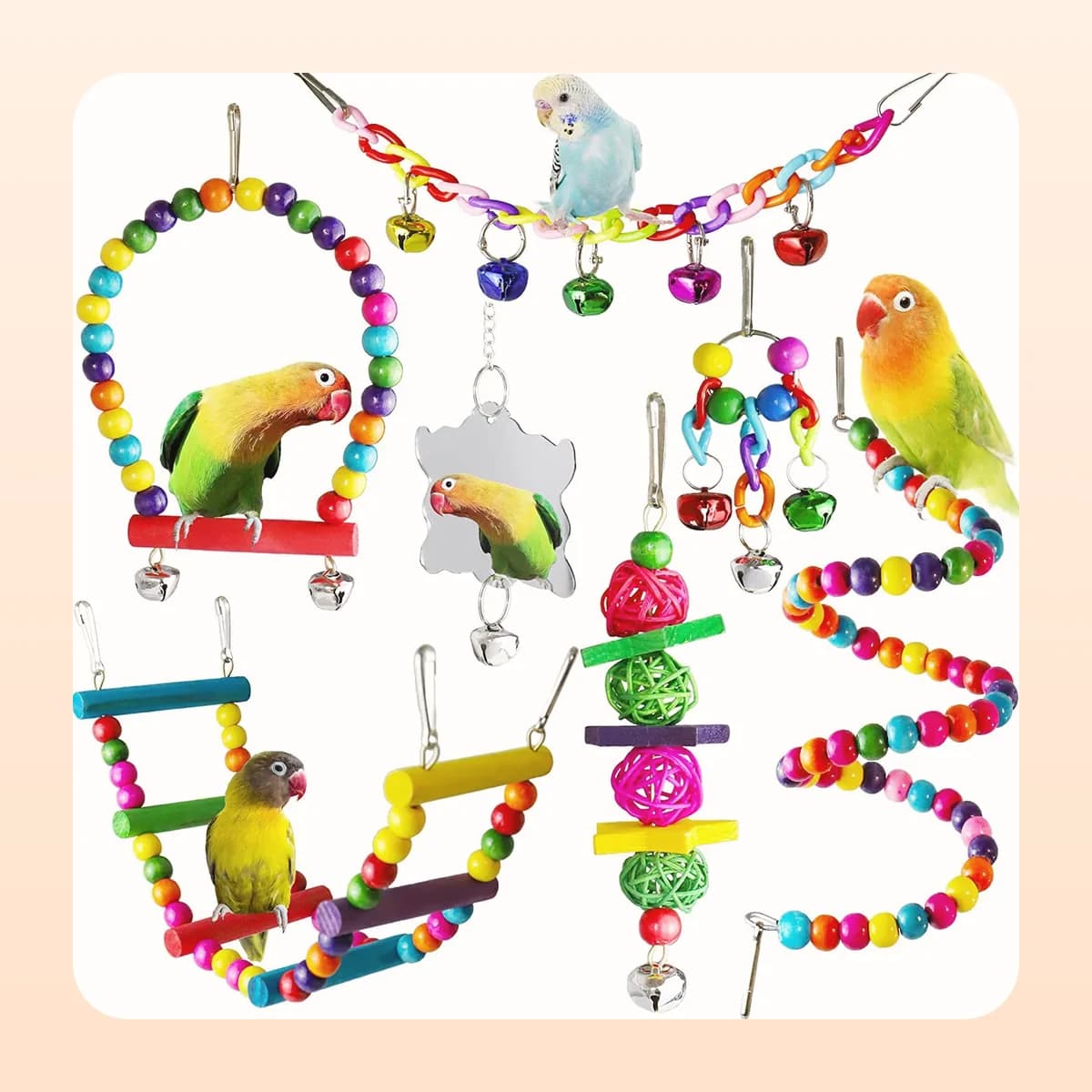 The ladder, swing and bells in the Kindral cage set