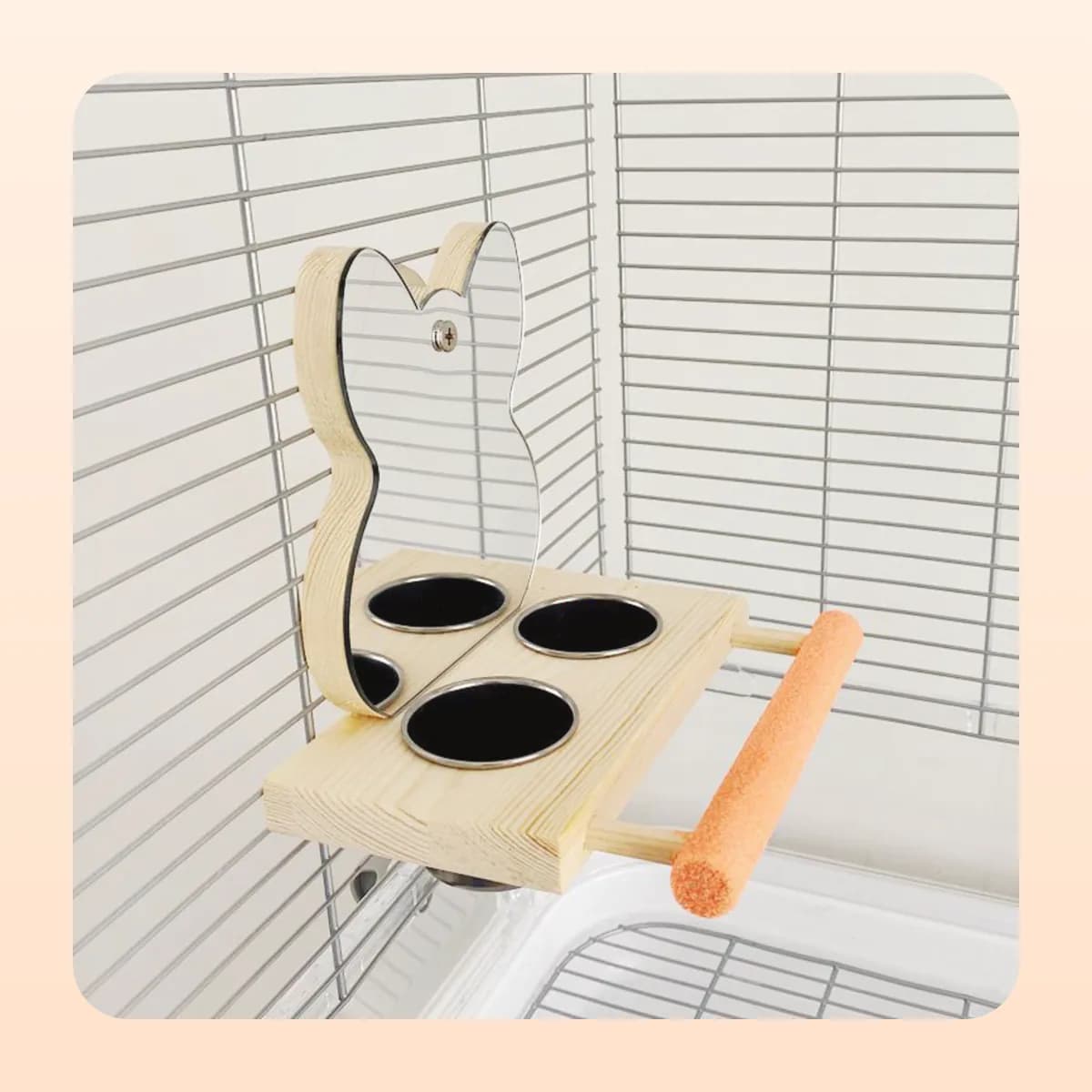 Kindral claw perch platform fitted inside a bird cage