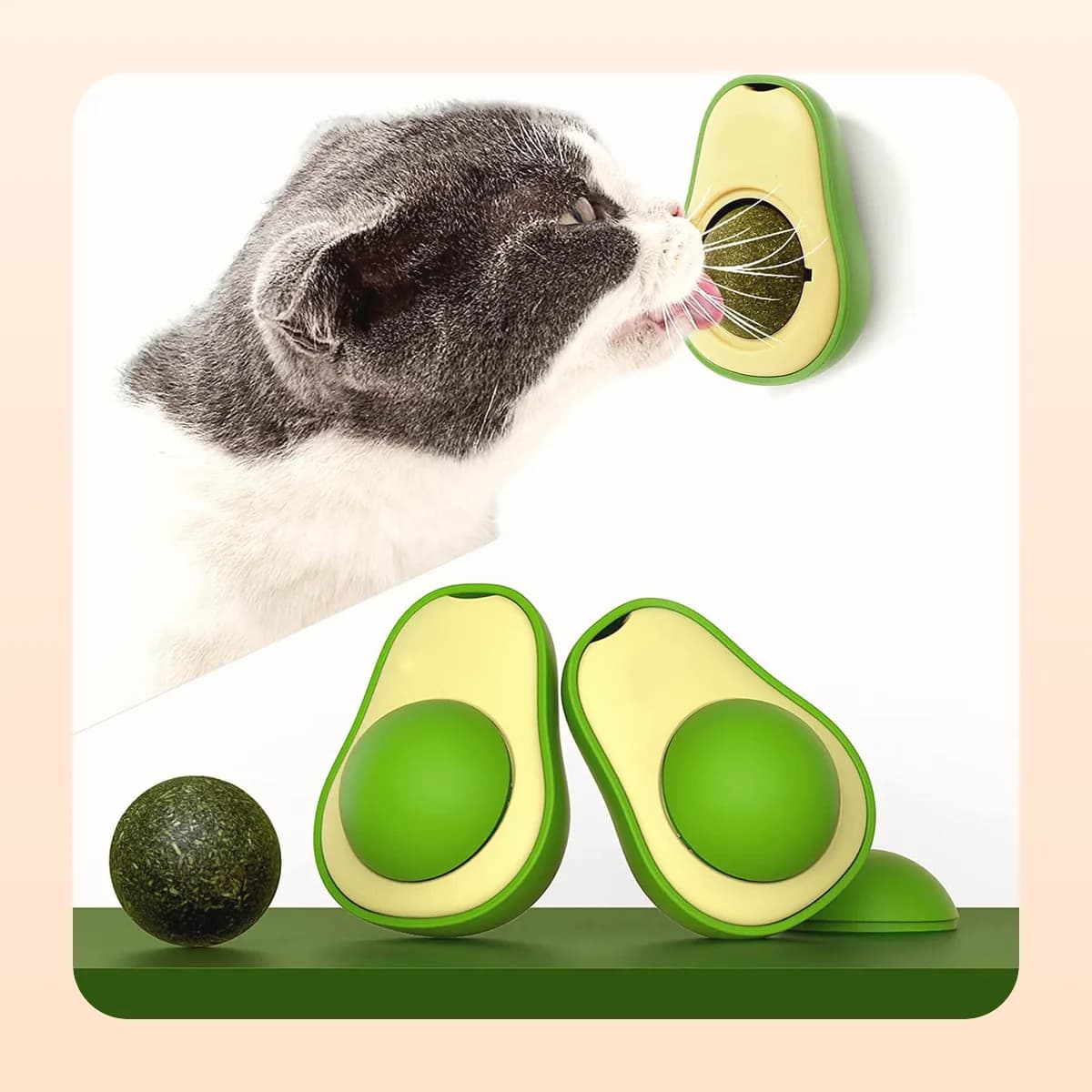 Kindral avocado catnip wall toy with a catnip ball