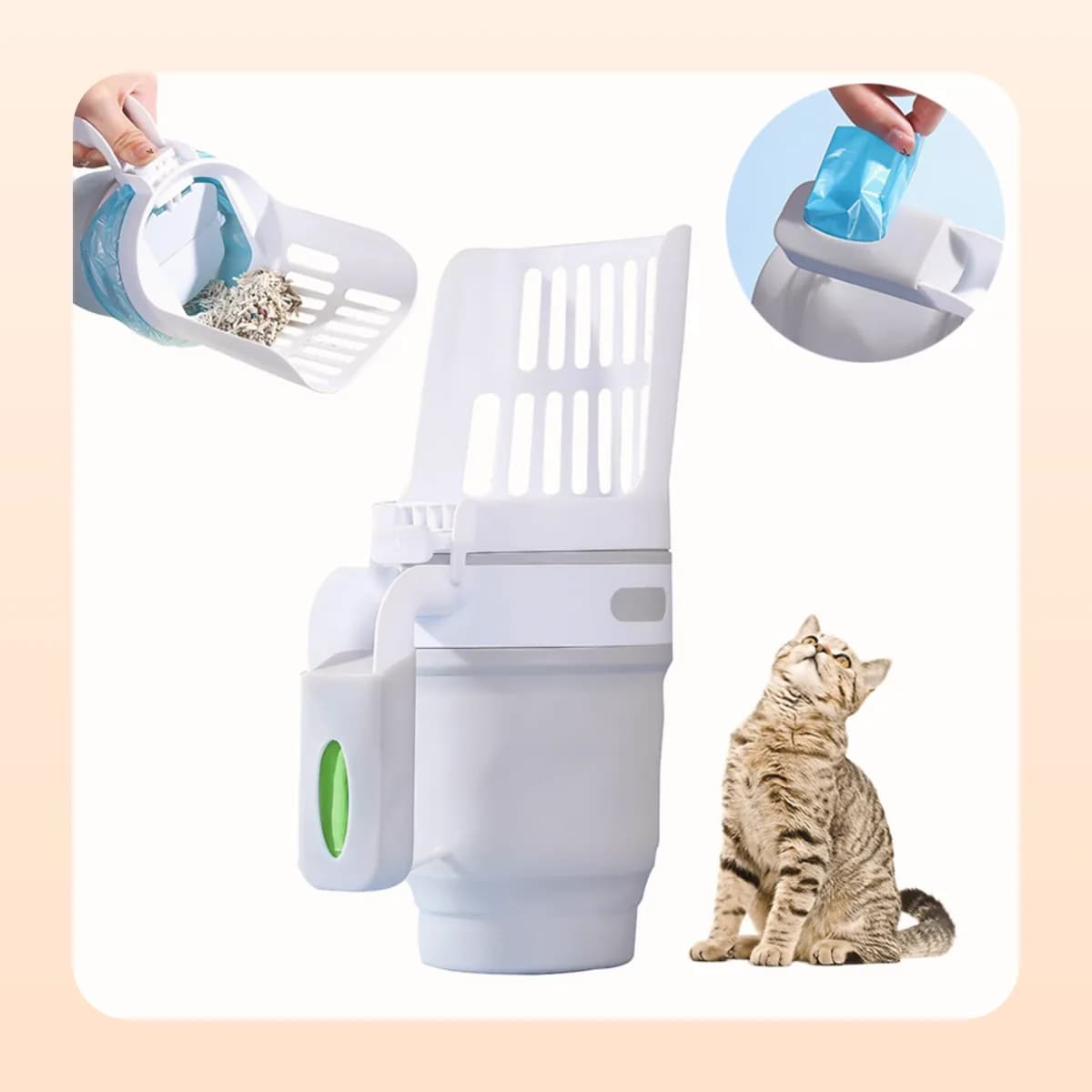 Kindral cat litter scoop and waste bin in grey