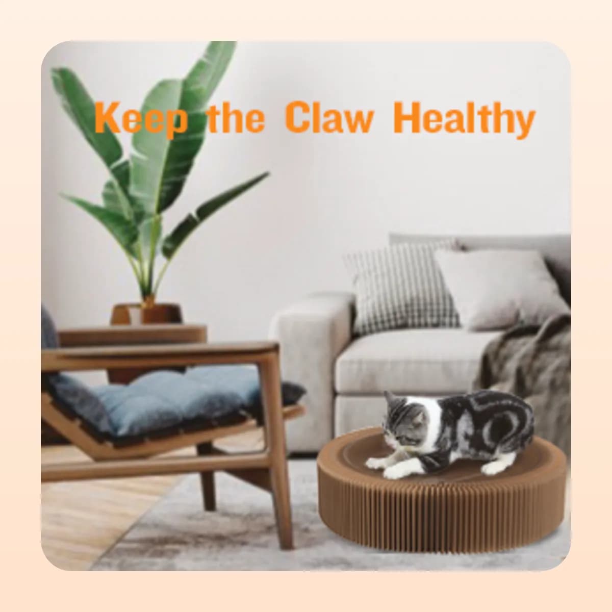 The Kindral scratch lounger in a living room with a cat