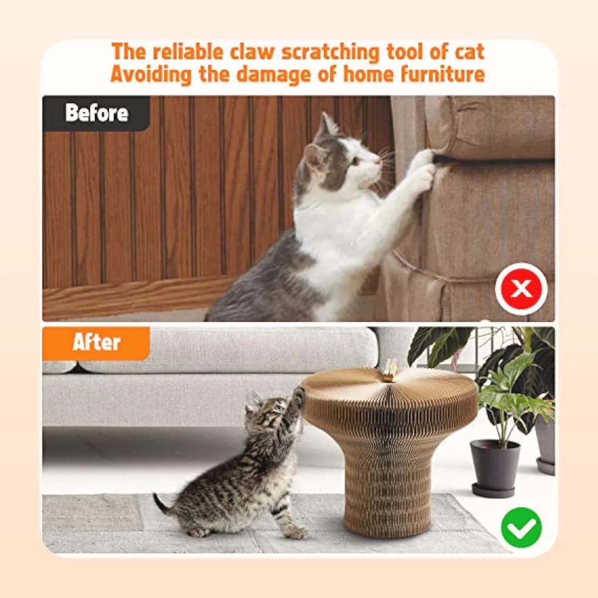 A cat redirected from the sofa arm to the scratcher