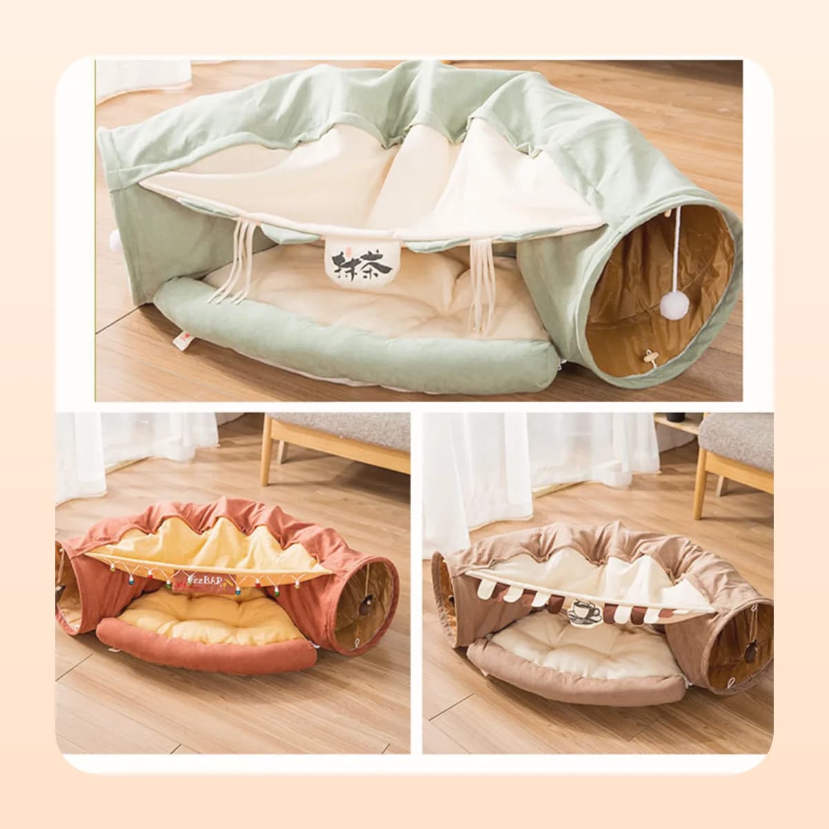 The Kindral tunnel bed in three colourways in use