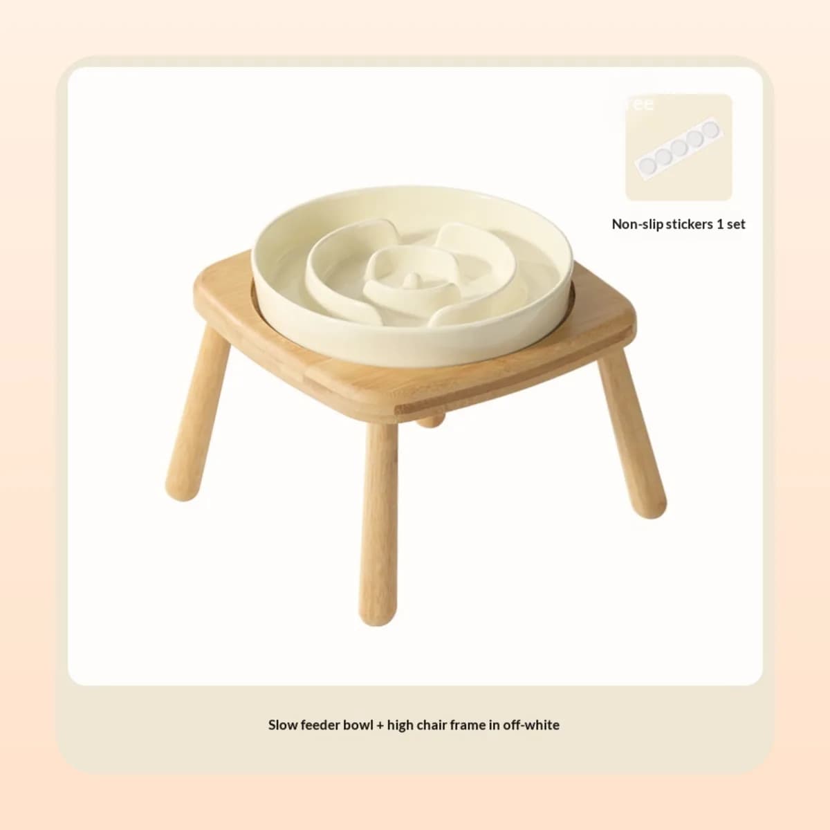 Kindral ceramic slow feeder in off-white on a single wooden stand