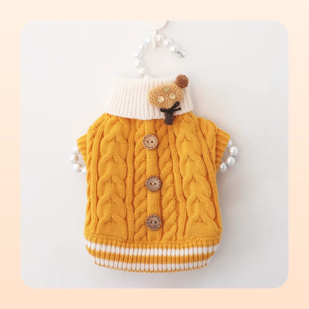 Kindral cable knit pet sweater in yellow