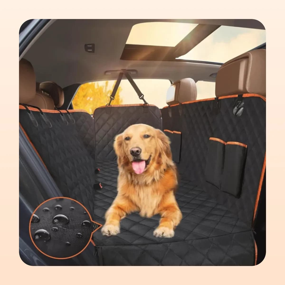 Dog resting on the Kindral quilted car seat hammock cover