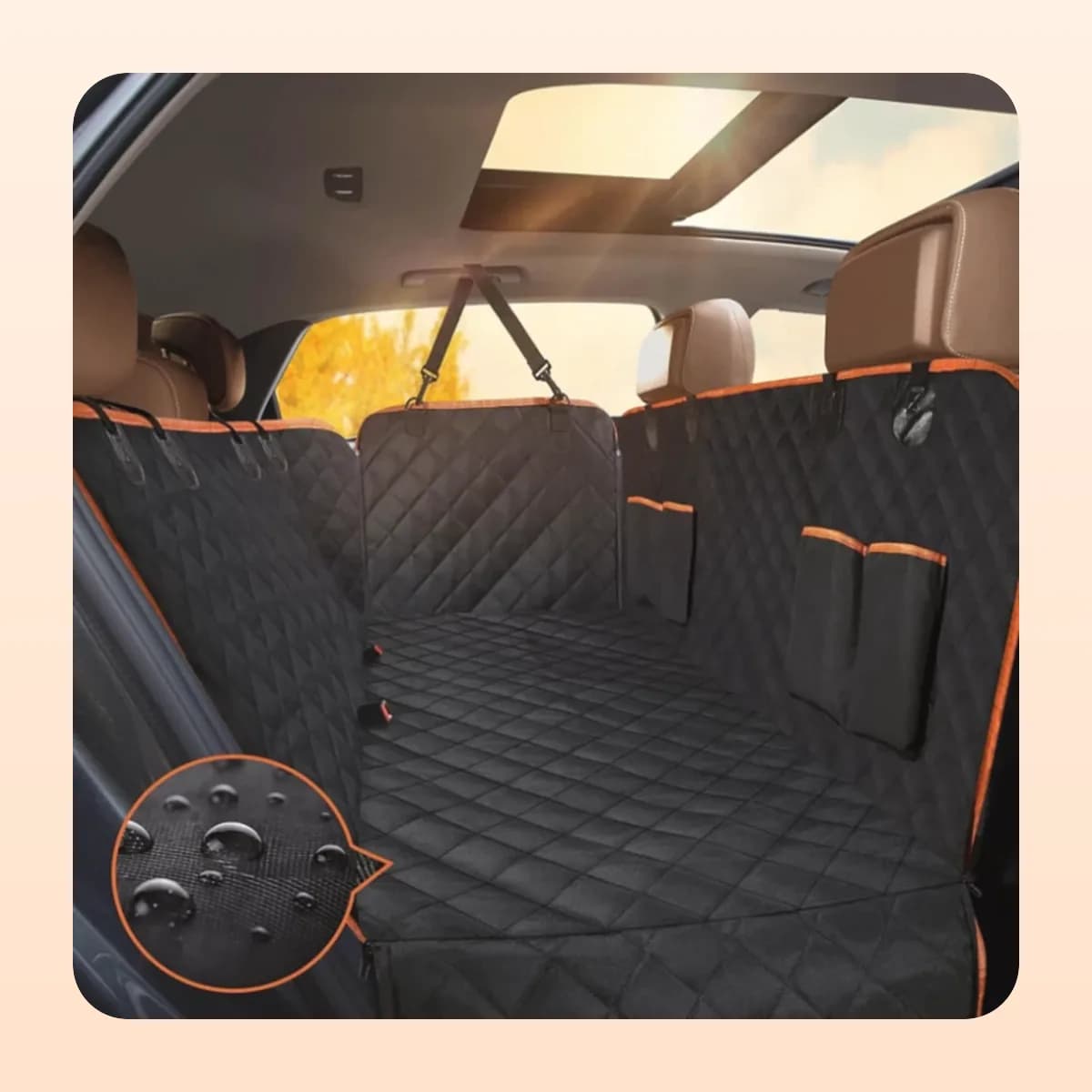 Kindral car seat cover fitted across a car back seat