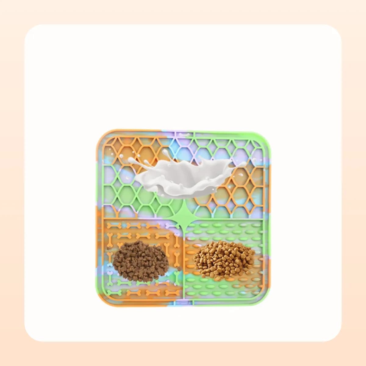 Kindral lick mat spread with wet food and kibble