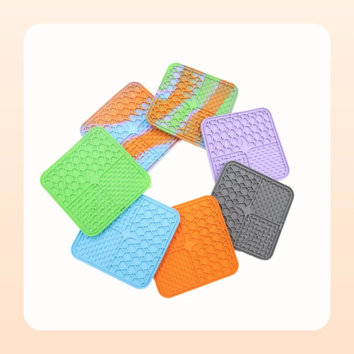 Kindral lick mats shown in the full colour range
