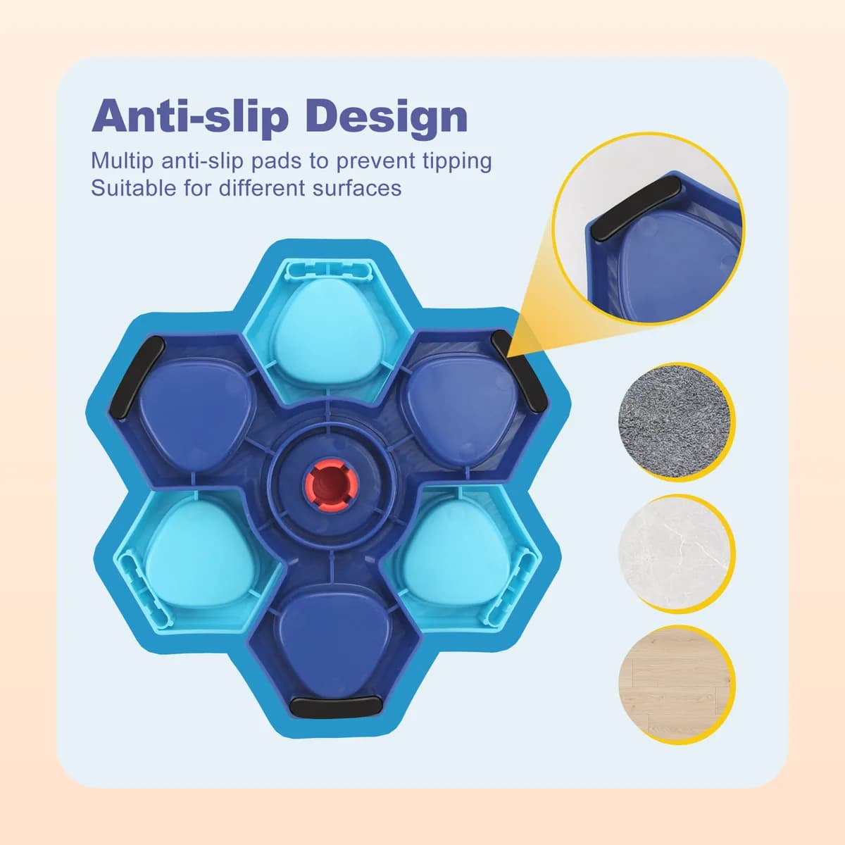 Anti-slip pads underneath the Kindral puzzle feeder