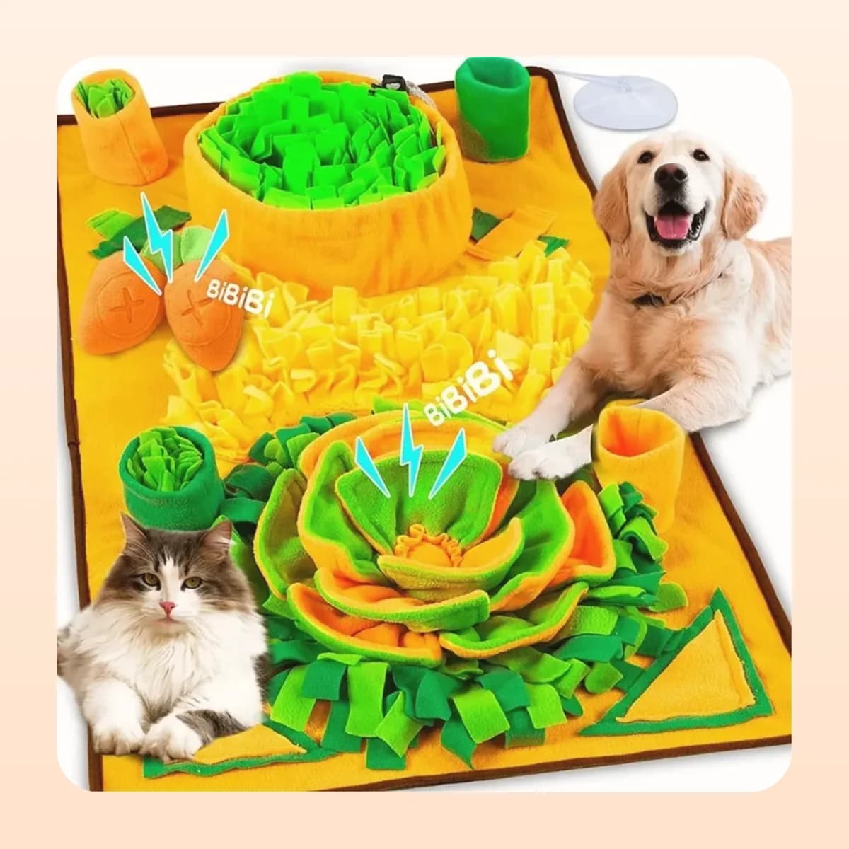 Kindral vegetable-patch snuffle mat with a dog and cat foraging