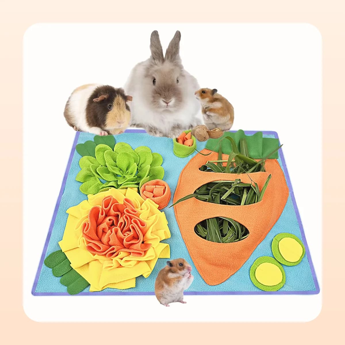 Kindral small-pet snuffle mat with rabbits and guinea pigs