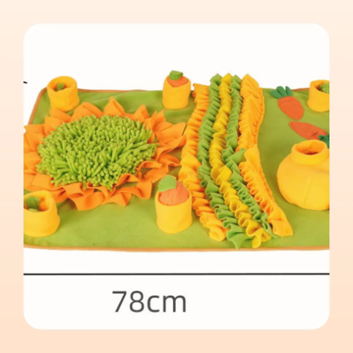 The flower-and-carrot mat measures 78 by 59 cm