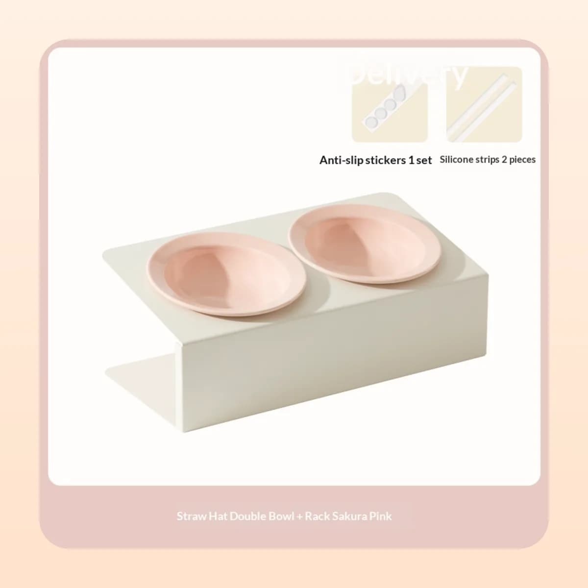 Kindral tilted double bowl stand in cherry blossom pink