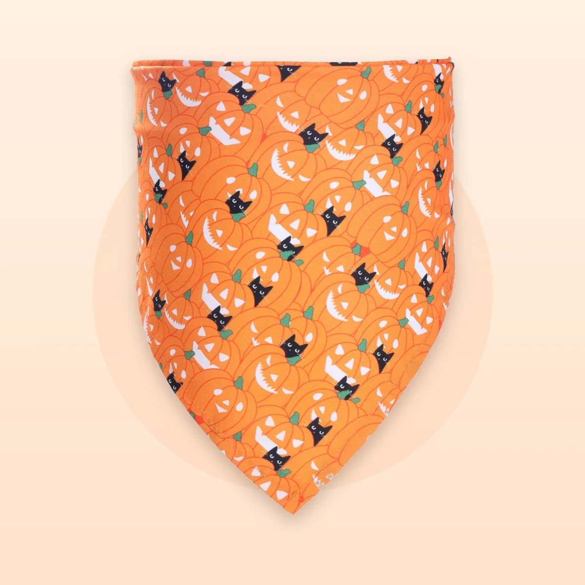 Kindral Halloween pet bandana in the orange cats print