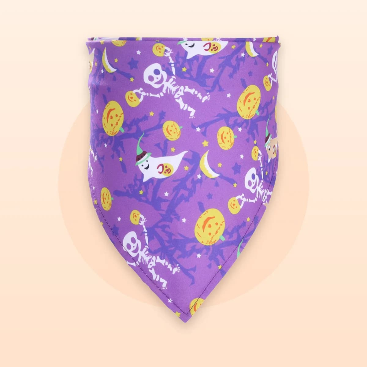 Kindral Halloween pet bandana in the purple ghosts print