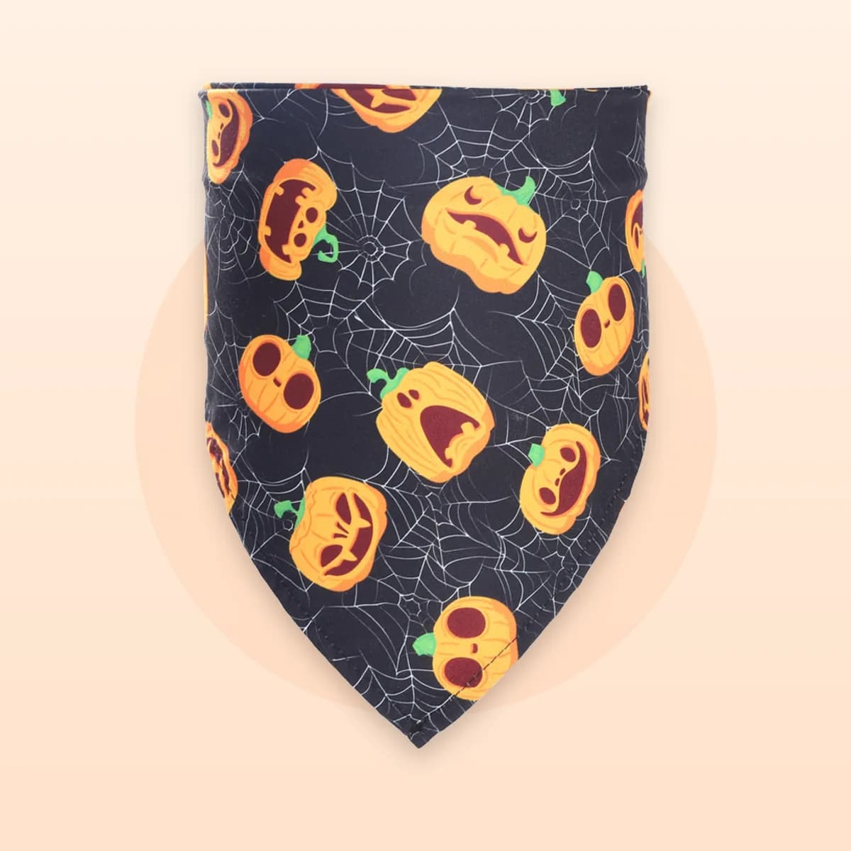 Kindral Halloween pet bandana in the pumpkins and webs print