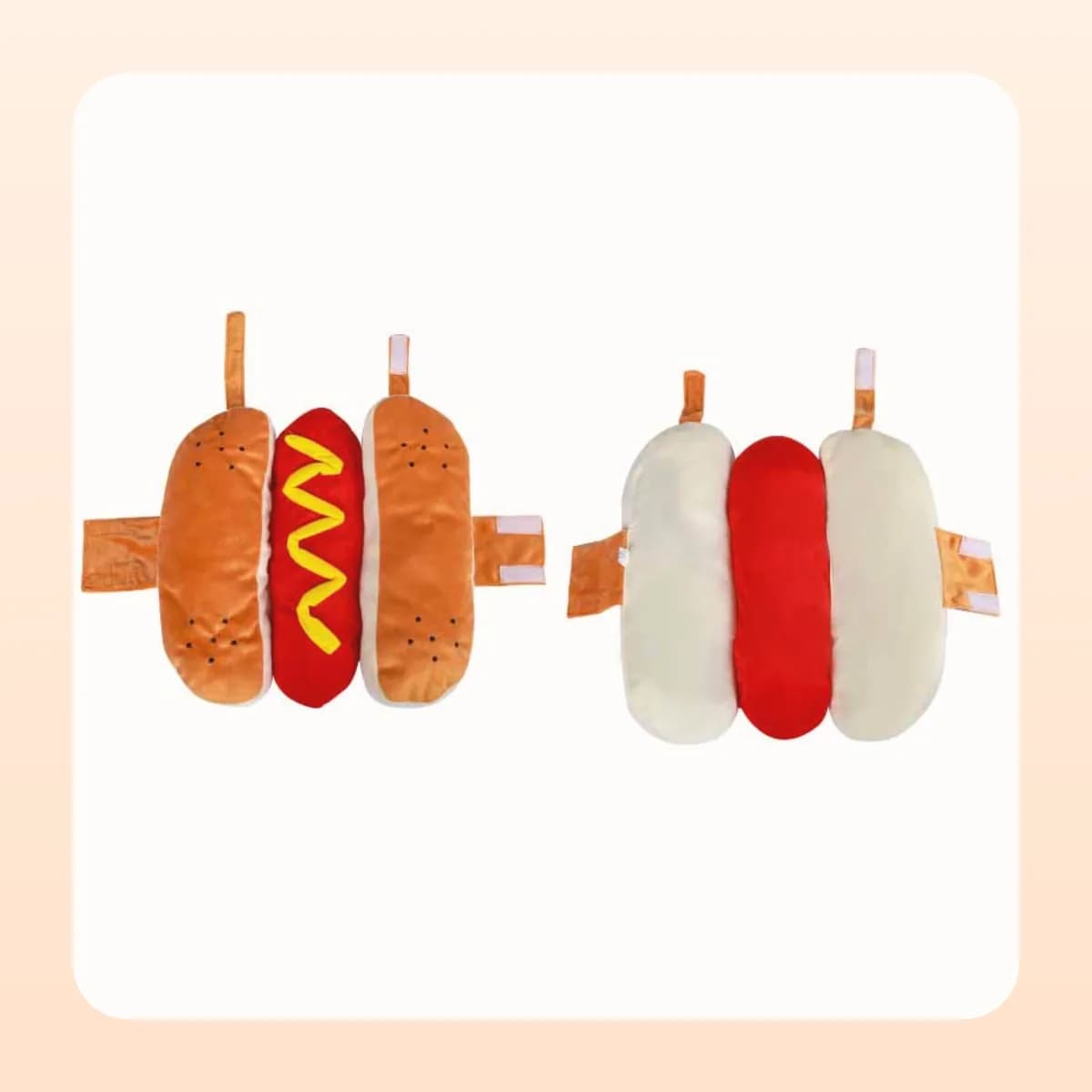 The Kindral hot dog costume on a display form from above
