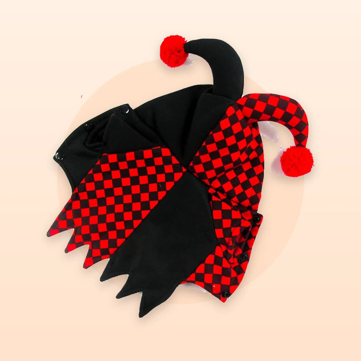 The Kindral harlequin jester costume shown spread flat
