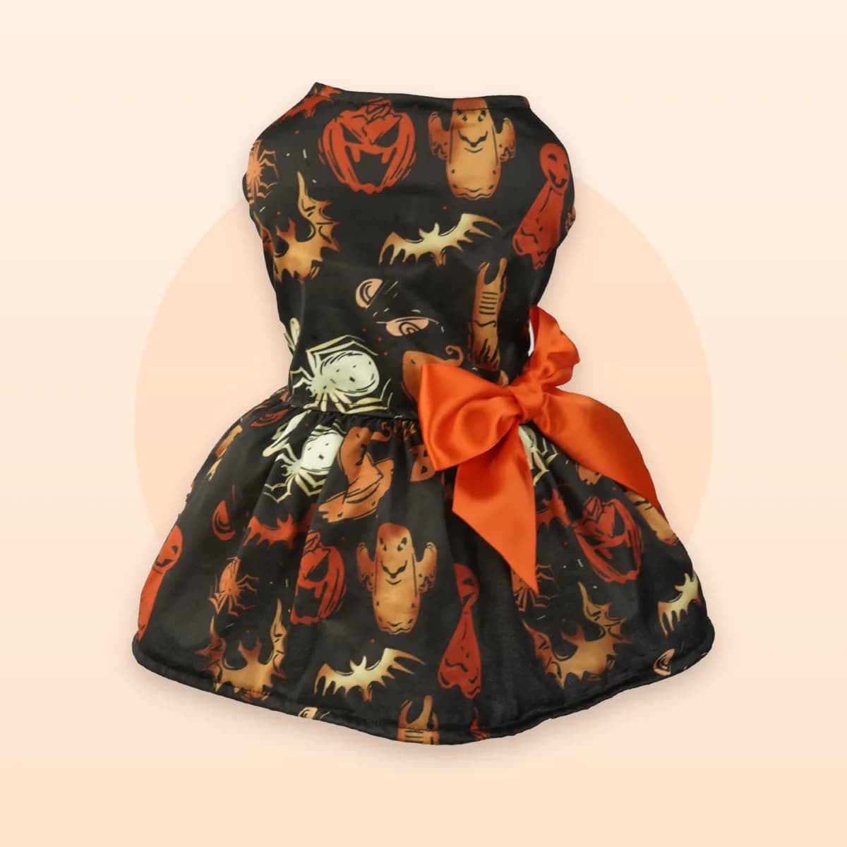 The Kindral pumpkin dress showing the orange satin bow