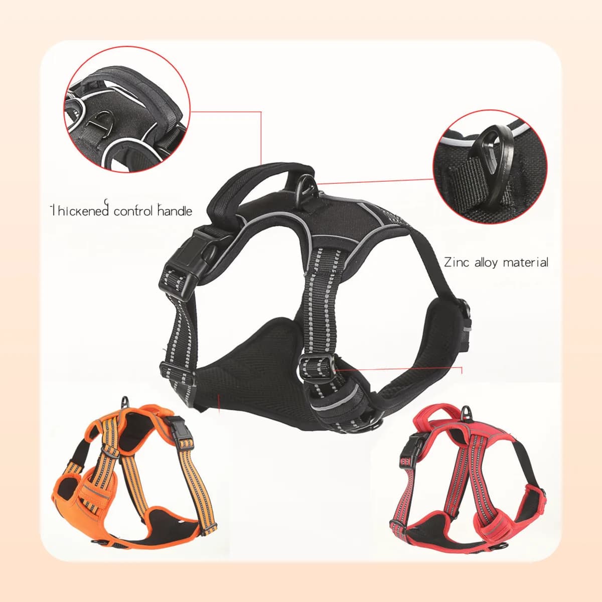 Kindral harness features: thickened control handle and zinc alloy hardware