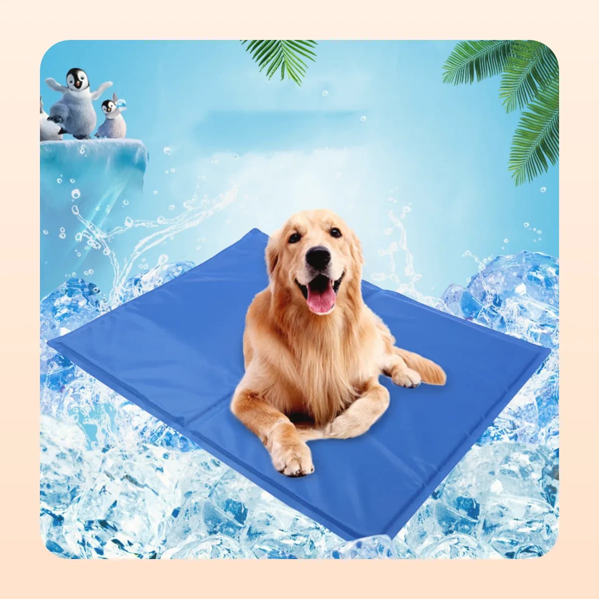 Golden retriever lying on the Kindral cooling mat