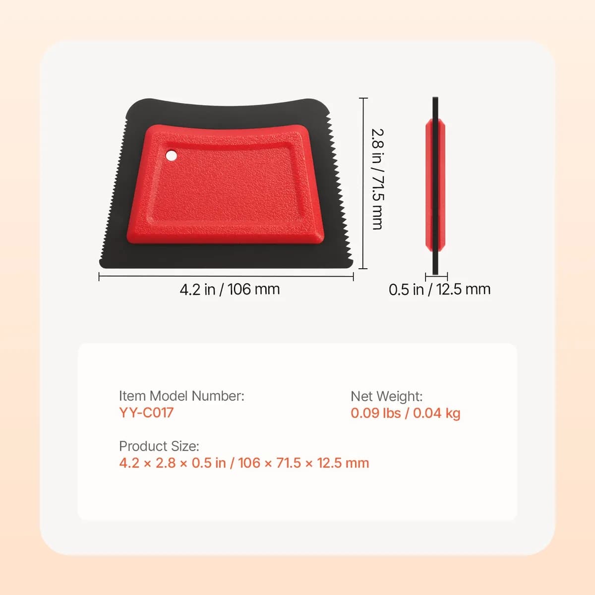 Dimensions of the Kindral hair remover, 106 by 71.5 by 12.5 millimetres