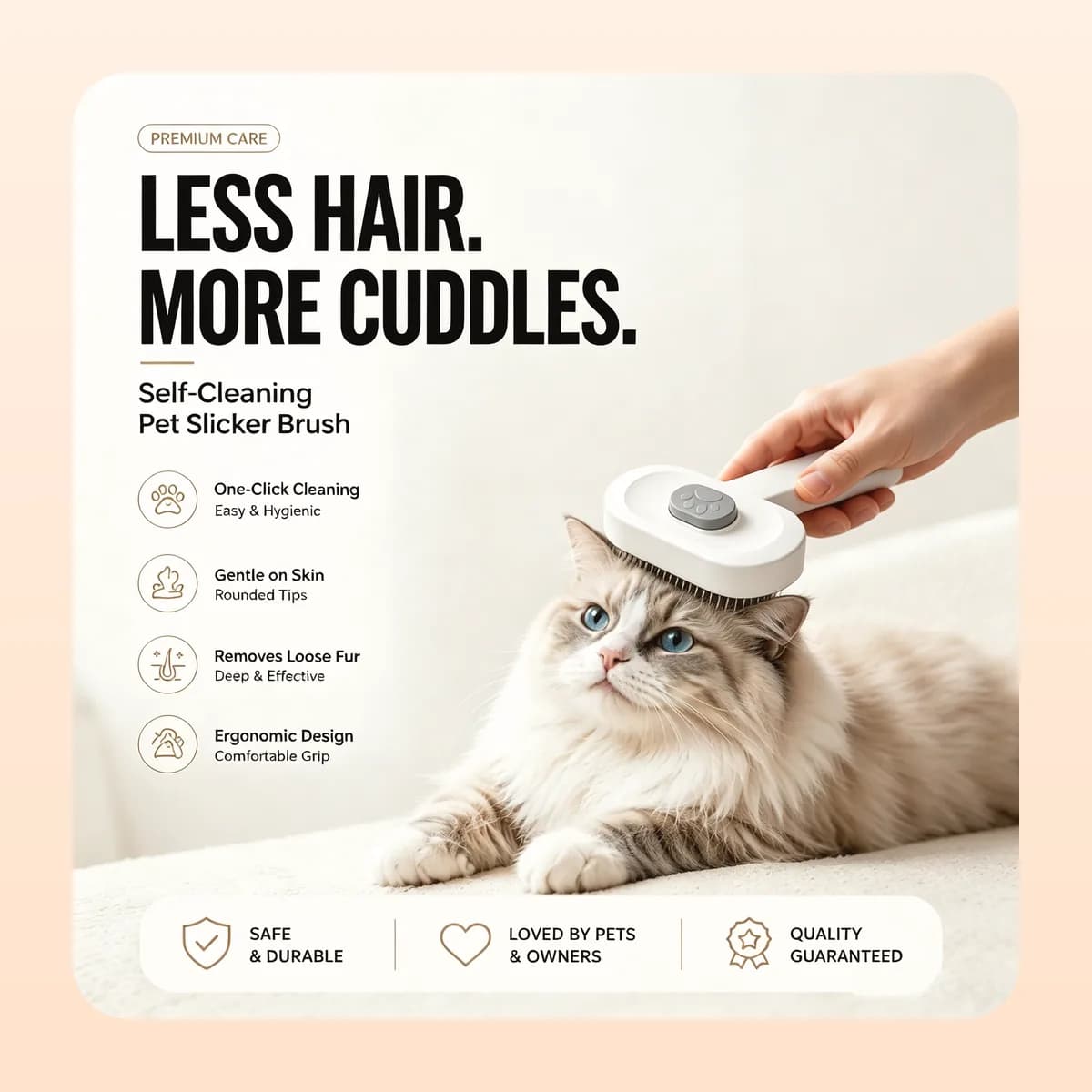 The Kindral slicker brush being used on a long-haired cat
