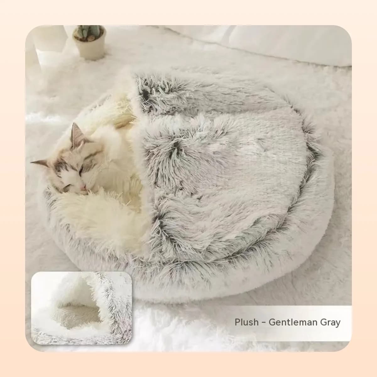 Kitten in the Kindral plush burrow bed in grey