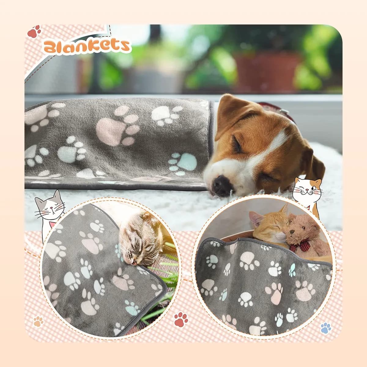 Dog asleep on the Kindral grey paw-print blanket