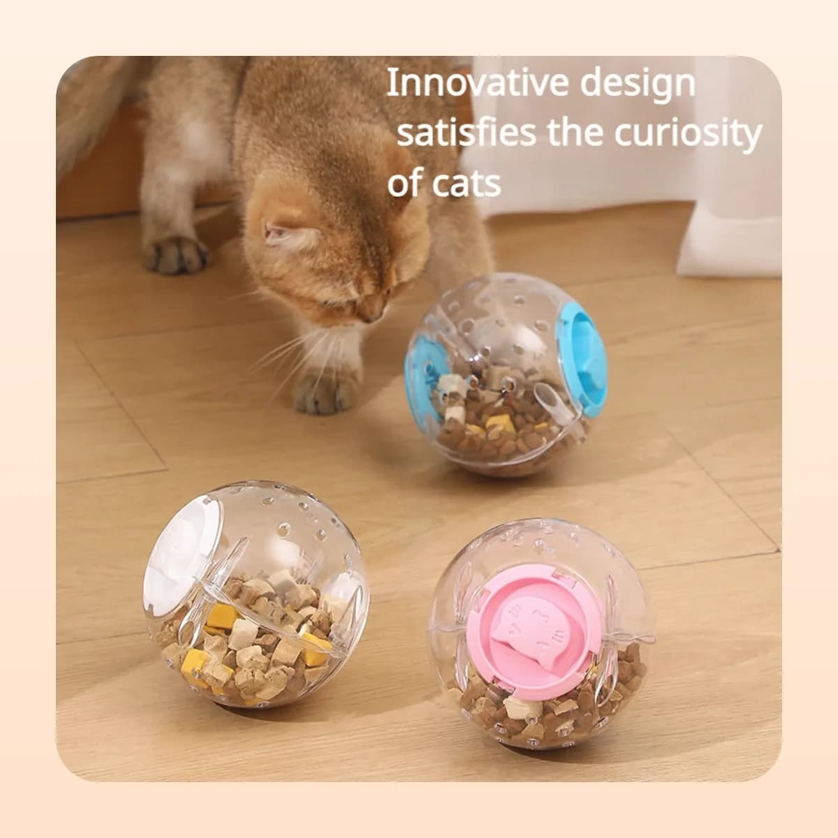 Cat investigating the Kindral treat-dispensing ball