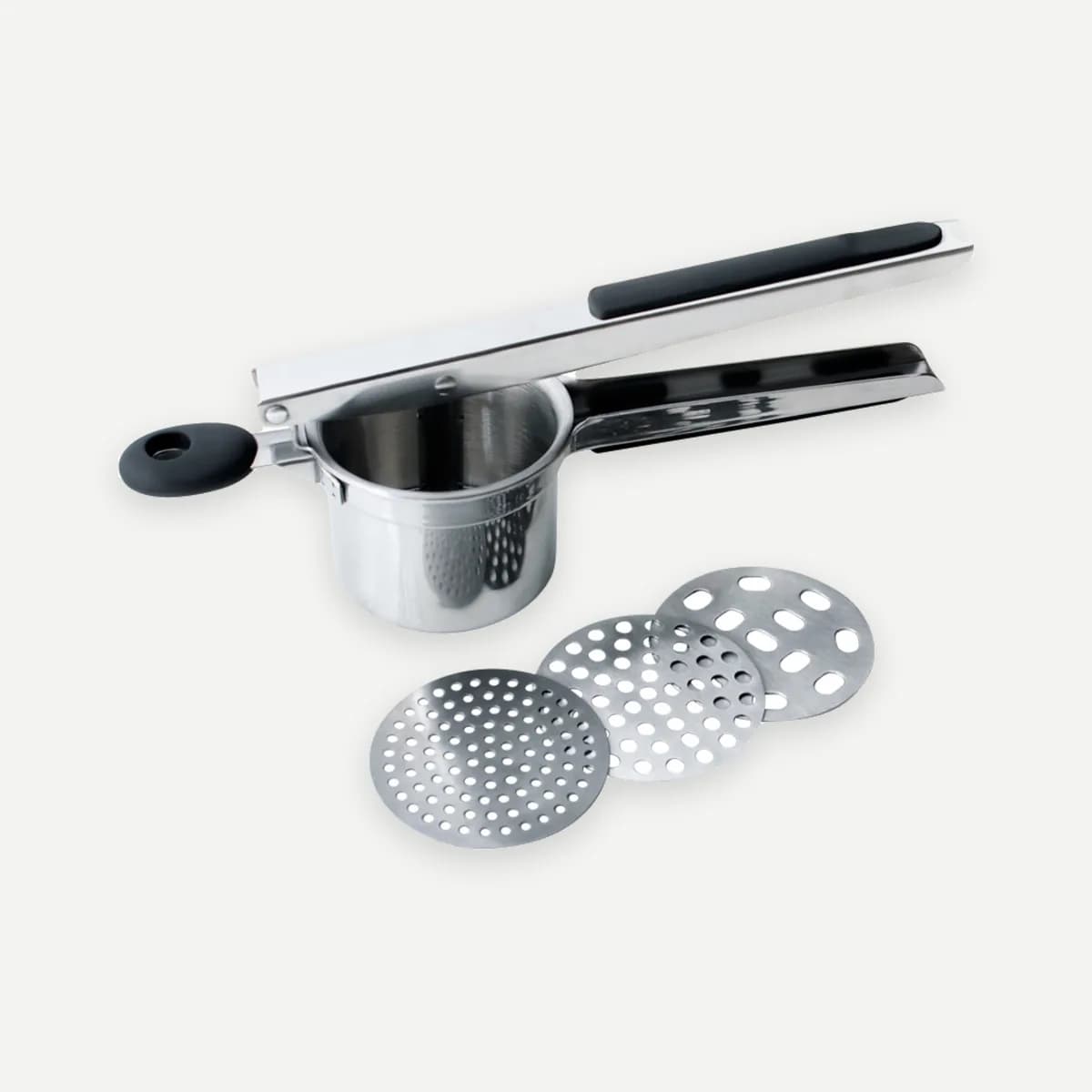 Kindral stainless steel potato ricer with its three discs