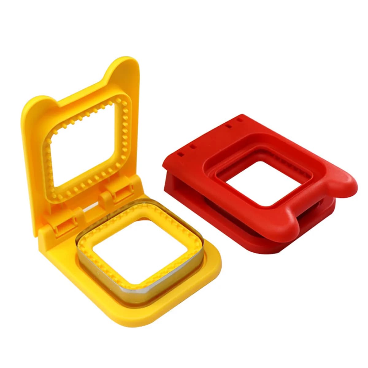 Kindral sandwich cutter and sealer in yellow and red, open