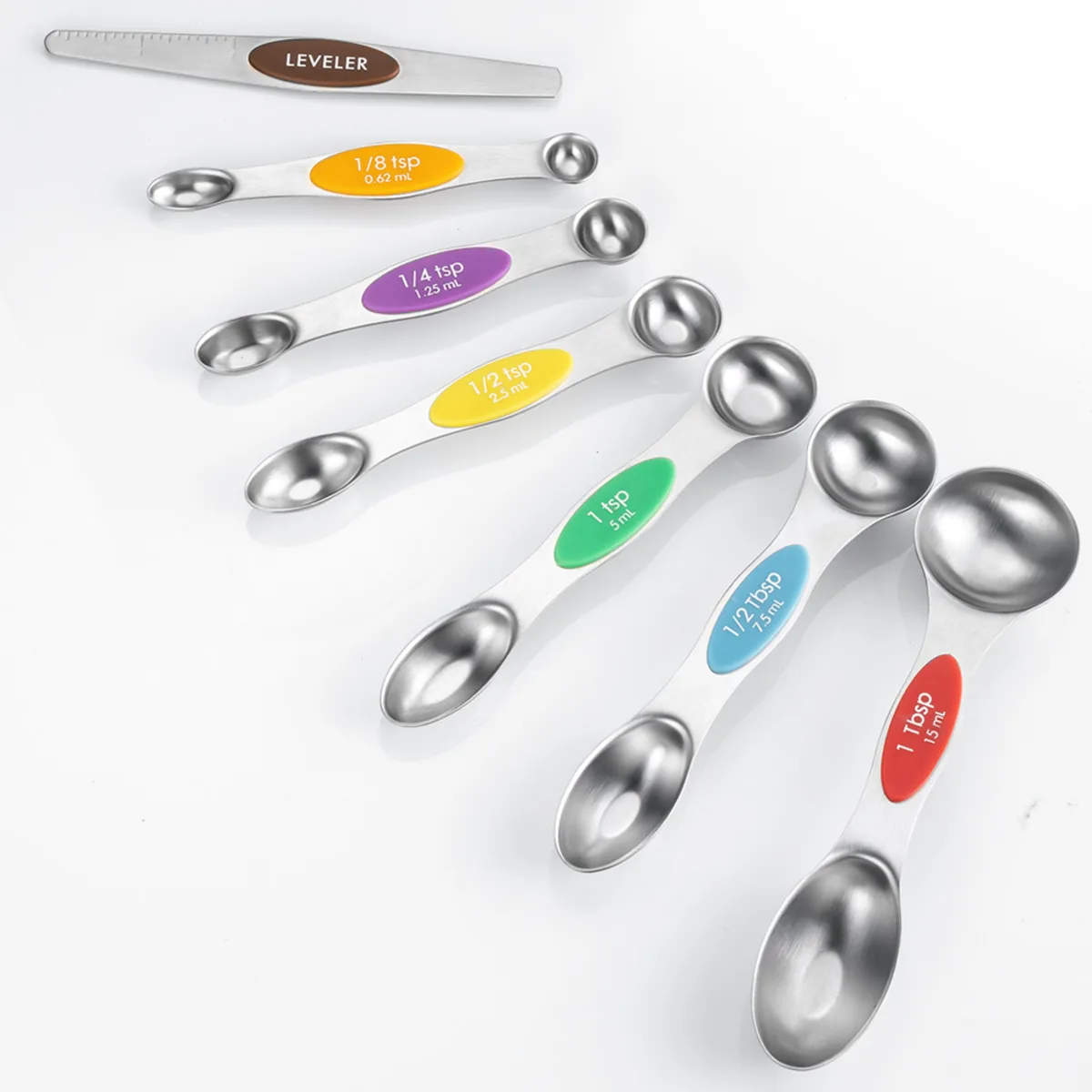 Magnetic Measuring Spoons, Double Ended Steel Set | Kindral